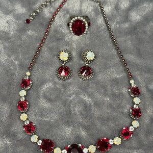 Sorrelli Deep Crimson Red, White Aurora Borealis and Silver-Tone Jewelry Set